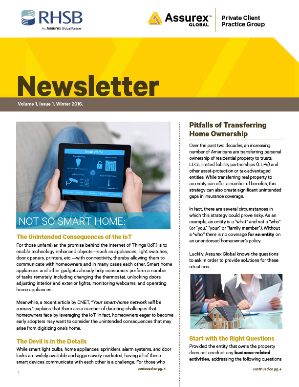 RHSB AG Private Client Newsletter cover for Winter 2016