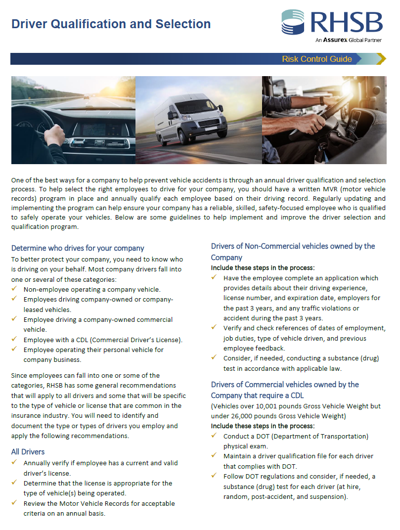 Driver Qualification and Selection Risk Services article cover page