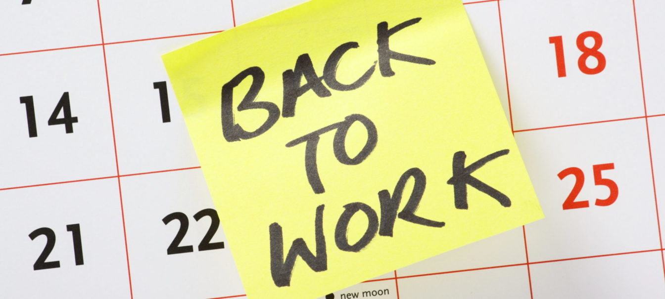 Back To Work Reminder back to work sticky note on calendar