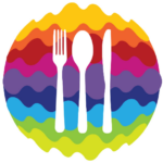colorful plate with utensils - food icon
